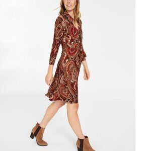 Tommy Hilfiger Womens Brown Matte Jersey Paisley Shirtdress, Size 2